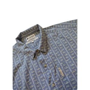 Columbia Button Up Shirt men XL Blue shark fish short sleeve Front Pocket Casual